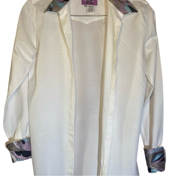 Vintage White Blouse with Patterned Collar - Picture 1 of 8